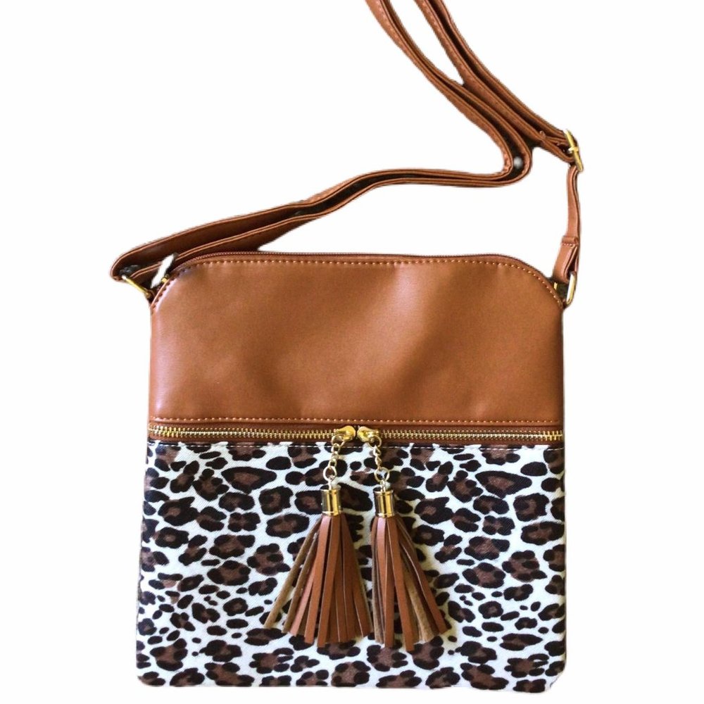 New Leopard Tassel Crossbody Bag - Black or Brown